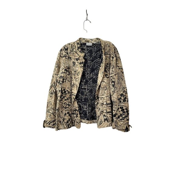 Chico's Linen Jacket Tan and Black Abstract Print Chico's Size 3 Women's 16-18 - Picture 2 of 4